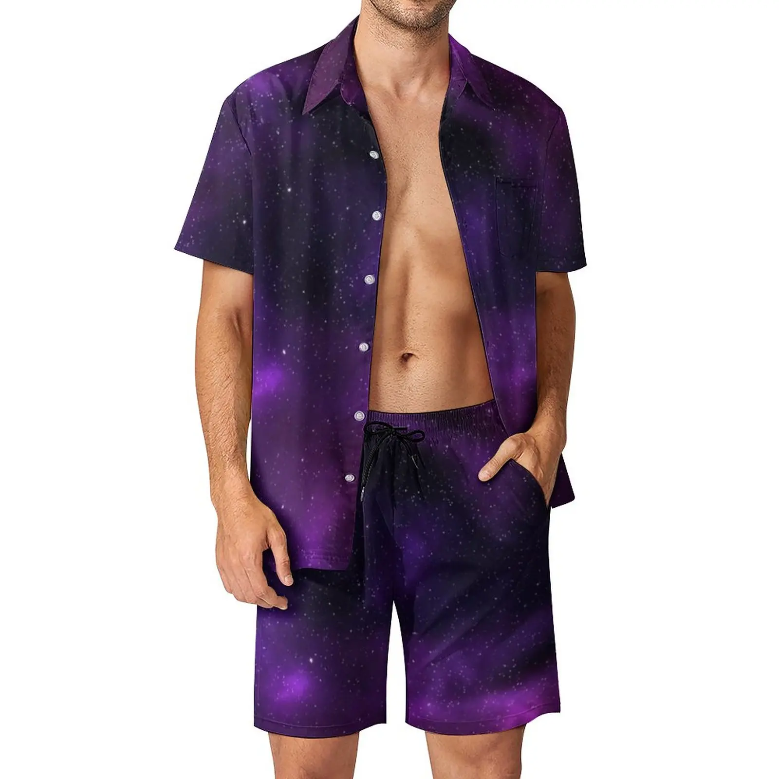 

Spiral Galaxy Sky Men Sets Star Cluster Print Casual Shorts Beach Shirt Set Summer Trendy Suit Short-Sleeve Big Size