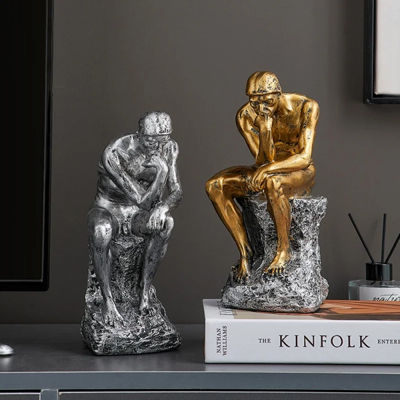 

Retro Home Decoration Accessories Creative Thinker Art Statue Living Room Office Desktop Resin People Figurine Ornament Gift