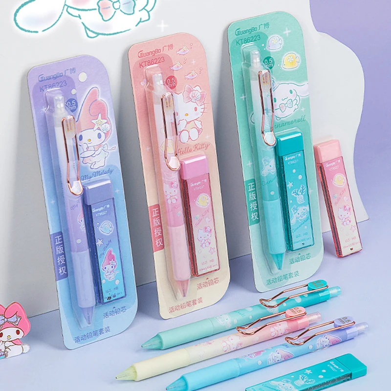 Sanrio-lápices de propulsor de 0,5mm, Hello Kitty, My Melody, Cinnamoroll, lápiz mecánico con plomo, oficina, escuela, estudiantes, papelería