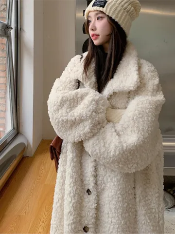 Женское теплое меховое пальто, плотное женское длинное пальто с отложным воротником, бежевые топы для женщин Casaco Feminino