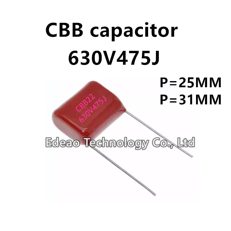 Фото 5 шт./лот Конденсаторы CBB CBB21 CBB22 630V 475J 4.7UF 4700NF 630V475J 475J630V 475 5% Шаг выводов 25 мм 31 мм P=25 P=31 P=25 мм P=31 мм №1