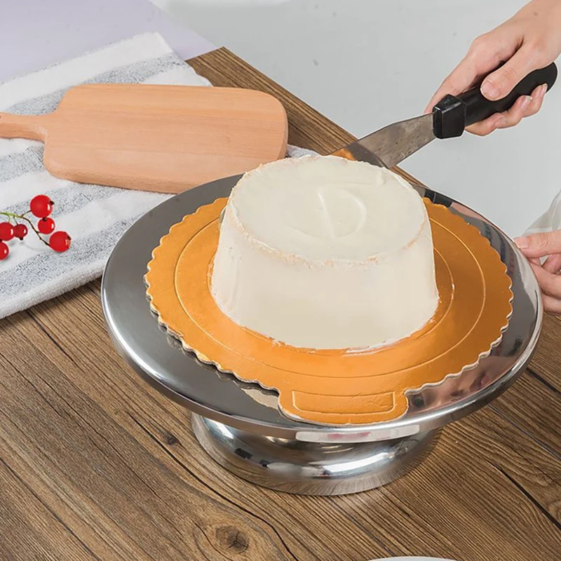 

Подставка для торта из нержавеющей стали с круглым узором, вращающийся вручную поворотный круг для торта, для выпечки, украшения тортов, пир...
