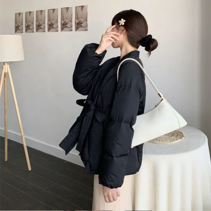 New Winter Clothes Women Parkas Super Hot Coats Cotton Padded Jacket Bandage Coats Korean Fashion Warm Designer Clothing