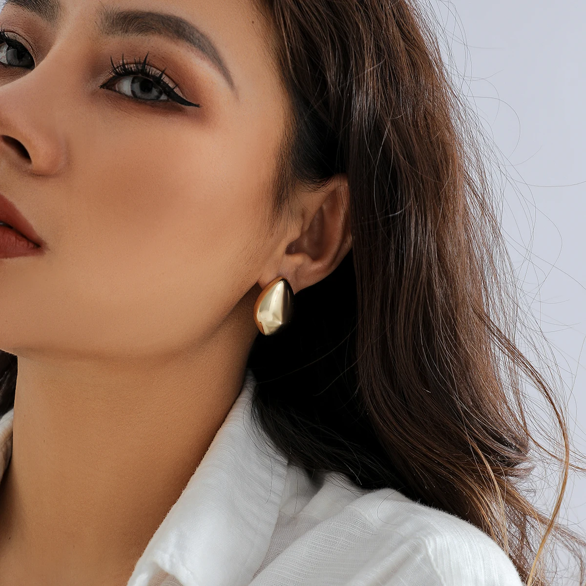 

Curved Smooth Surface Metal Water-drop Stud Earrings for Women Trendy Ladies Oval Earrings 2023 Fashion Jewelry Accessories Gift