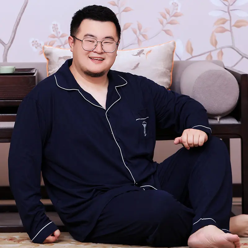 1 Age season fertilizer plus-size men printed cotton pajamas long-sleeved pants fat loose fat and leisurewear suit