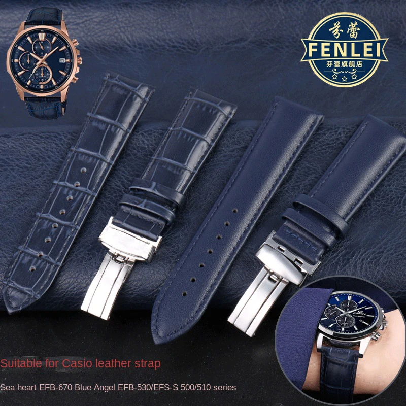 

20mm 22mm Cowhide Leather Watchband For Casio Ocean Heart Efb-670 EFR303/EFR552 EFR-303 Racing MTP1375 Watch Strap Blue Bracelet