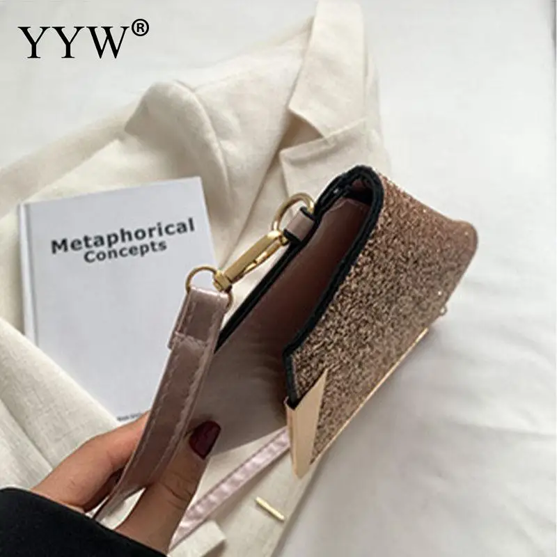 Fashion Glitter Sequins Envelope Evening Party Bag PU Leather Clutch Messenger Wallet Purse for Women Wristlet Shoulder Handbag