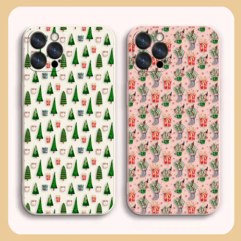

Merry Christmas Case For Apple iPhone 14 13 12 11 Pro XS Max Mini X XR SE 7 8 6 6S Plus Colour Shockproof Liquid Funda Case Capa