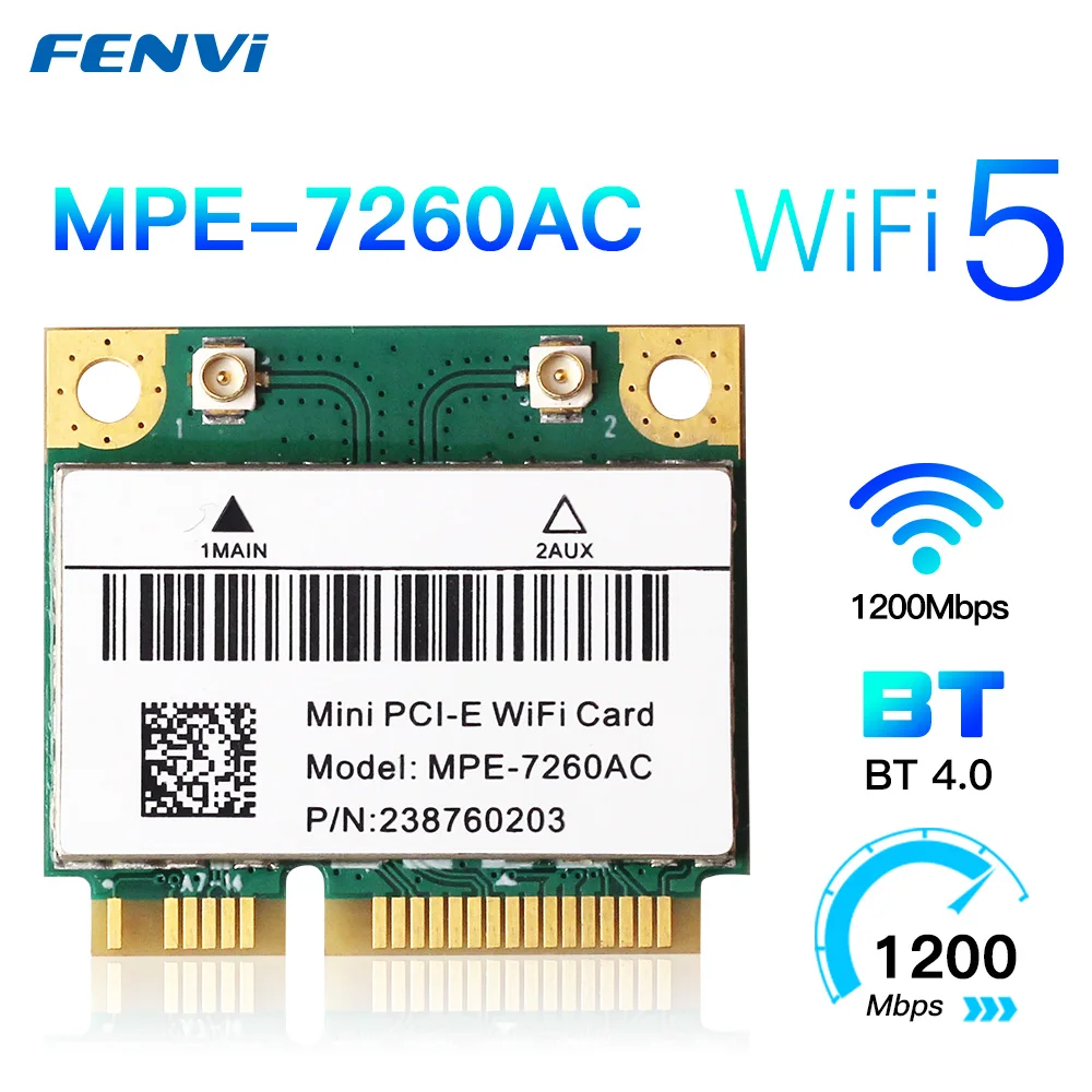 Dual Band Wireless Wifi Card Intel 7260 7260HMW 1200M For Bluetooth 4.0 Half Mini PCI-E 802.11AC 2.4G/5Ghz Wi-Fi Adapter Win10