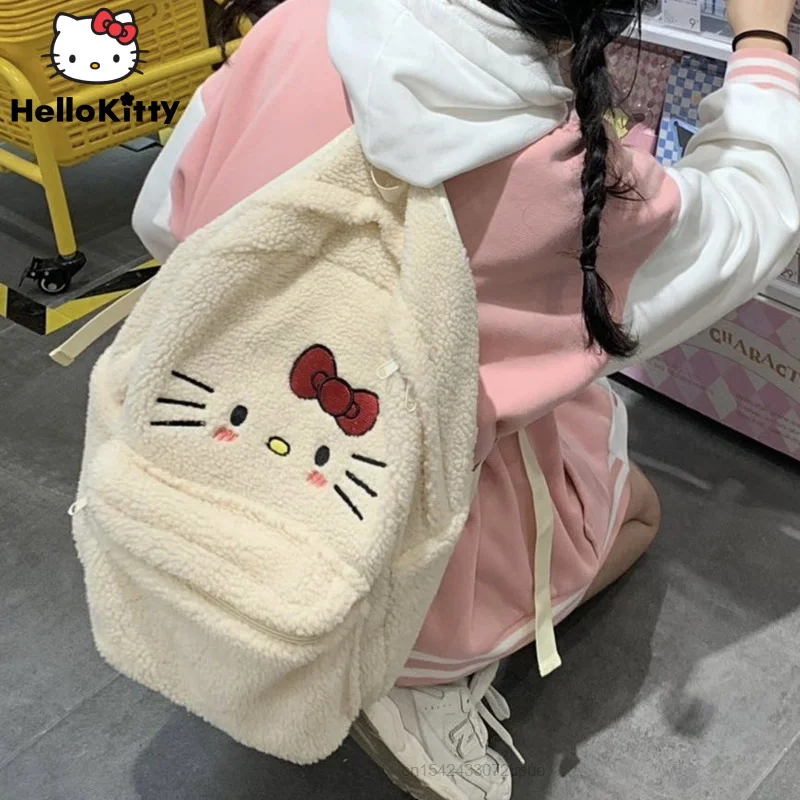 Sanrio Hello Kitty New Plush Backpacks Cute Embroidered Shoulder Bags Y2k Student Japan Korean Schoolbag Women Casual Backpack