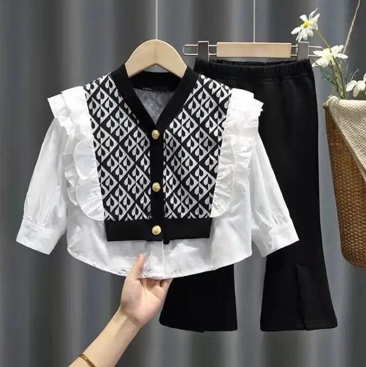 

Retail 2023 New Baby Girls Spring Fashion Sets Top+ Black Pants 2-6T