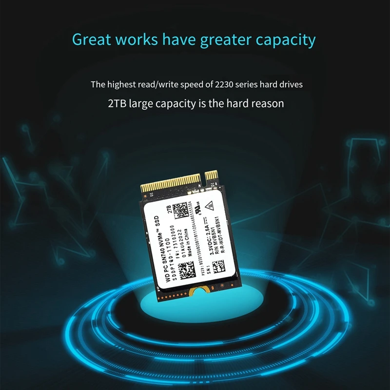 2 ТБ Western Digital WD SN740 M.2 SSD 2230 Nvme Pcie Gen 4X4 совместимый с Surface Prox Laptop 3 Steam Deck долговечный