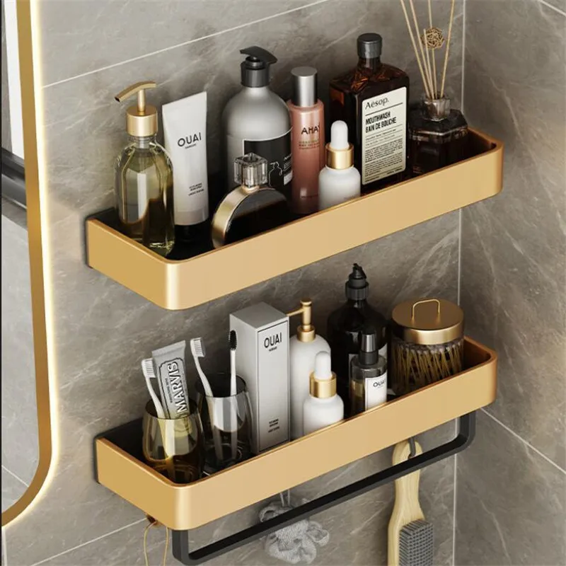 

Bathroom Storage Organizer Bathroom Shelf Wall Mounted Holder Corner Shelf Brushed Gold Black Aluminum Bath Shower Shelf
