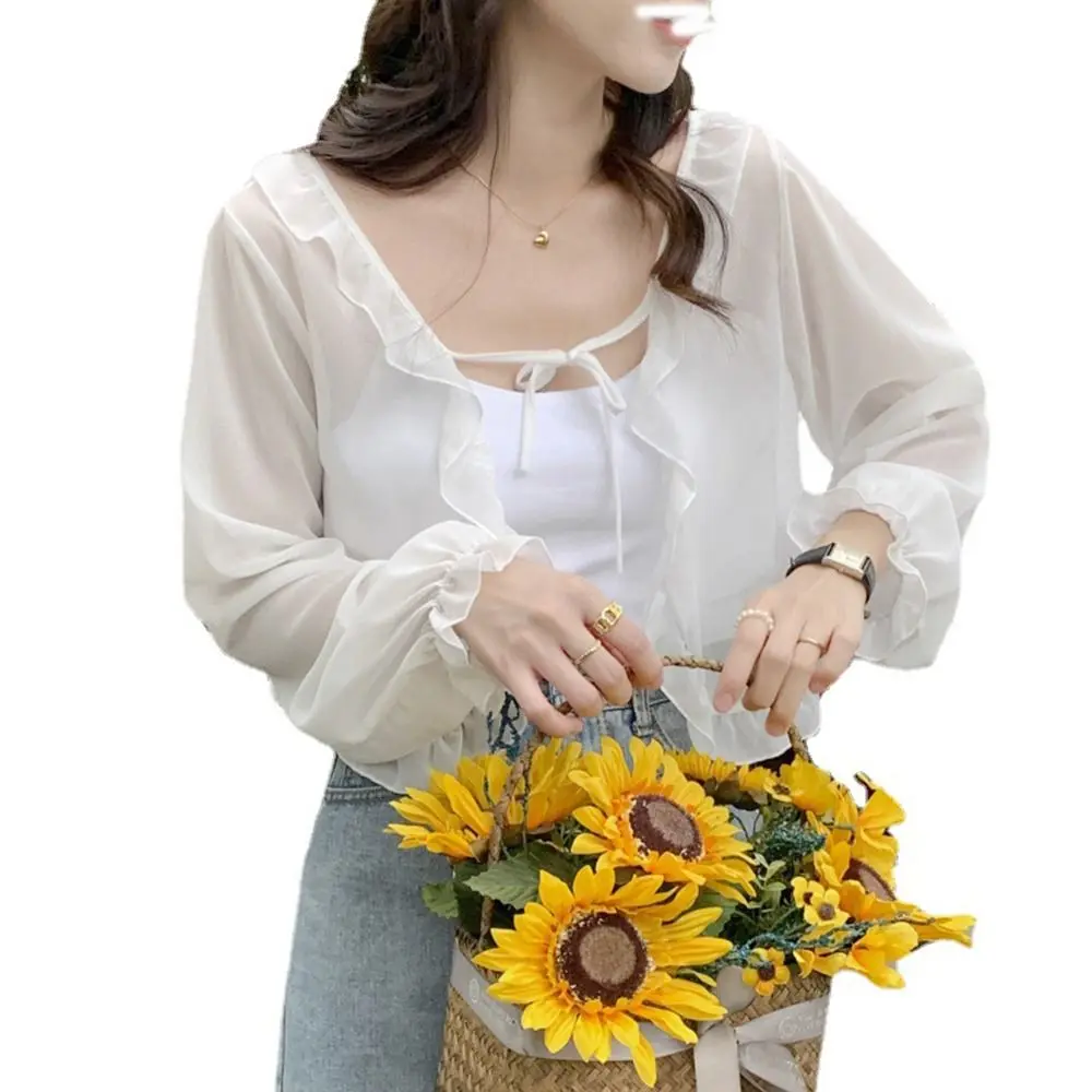 Женская накидка с рукавами солнцезащитная пончо рюшами шарфы шаль короткое