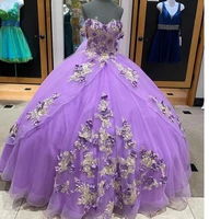 lilac quinceanera dresses with 3d flowers ball gown sexy sweetheart off the shoulder corset back sweet 16 year prom party dress