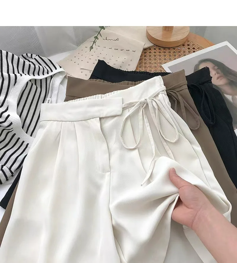 Summer White Black Suit Shorts Woman High Waist Wide Leg Shorts Women Casual Half Trousers Loose Irregular Lace Up Pants Femme