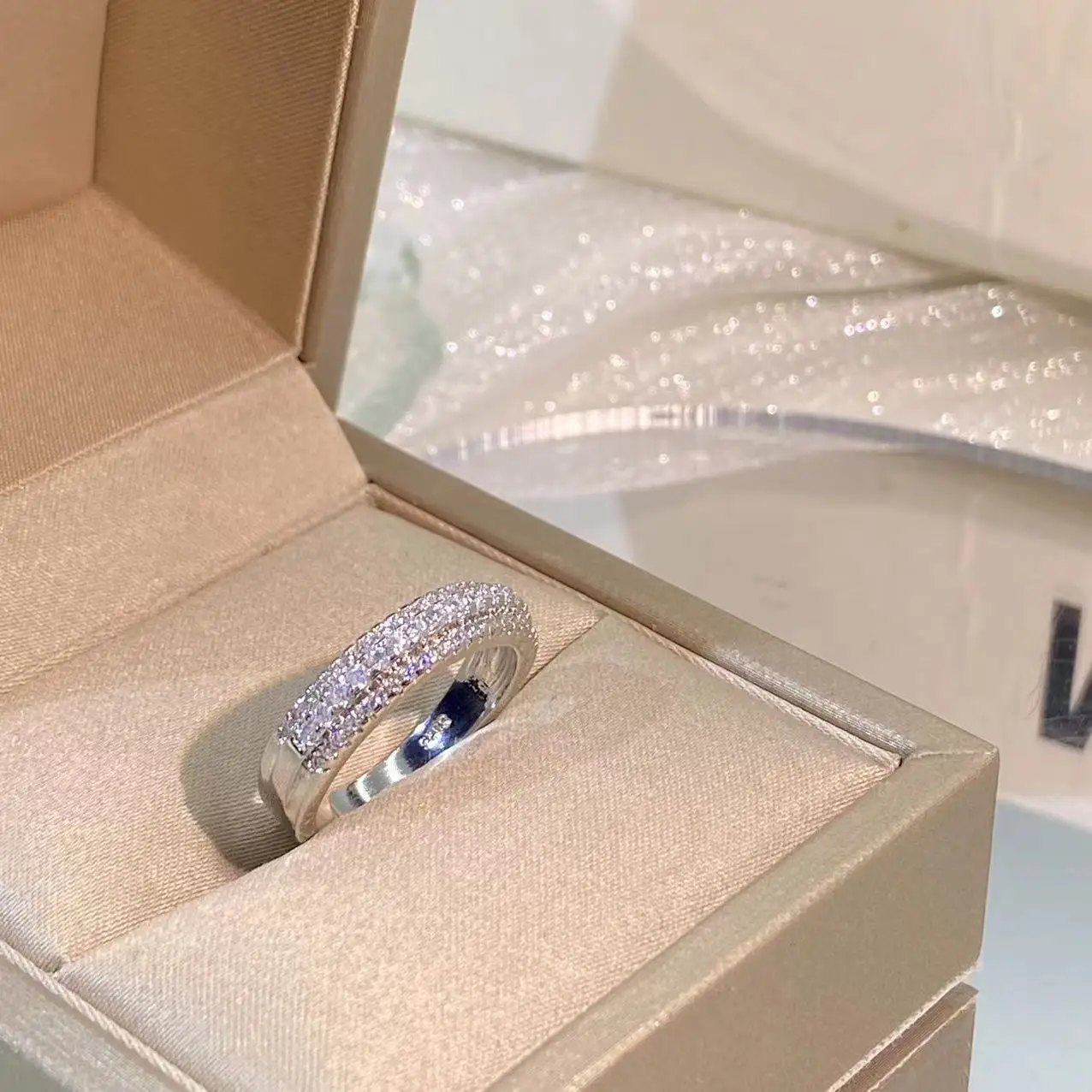 

S925 Silver Fashion Jewelry Women's Ring European and American Pair Ring Personality Zircon Three-row Diamond Ring Women