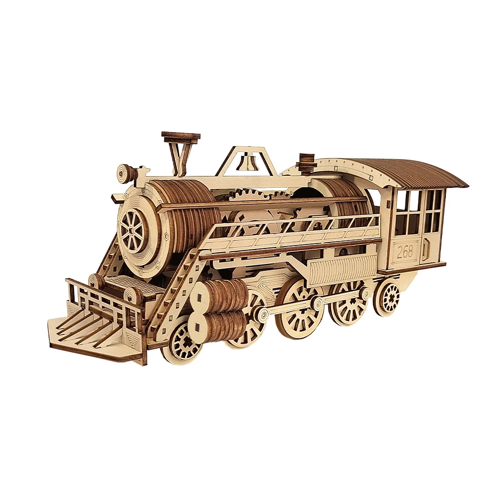 

Funnier DIY Steam Train 3D Wooden Puzzle High Difficulty Adult Assembled Mechanical Model Gift Kids Educational Toy