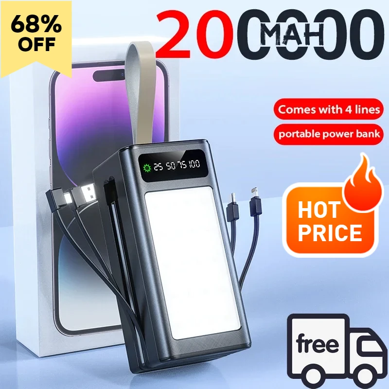 Подходит для Xiaomi 200000 mAh Быстрая зарядка Power Bank большой емкости Портативное