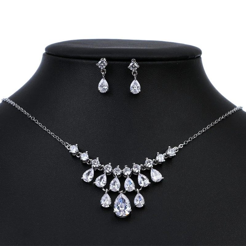 

AMC Bridal Wedding 2pc Jewelry Sets Water Drop Zircon Necklace And Earring Set Female Wedding Party Accessories Gifts For Women