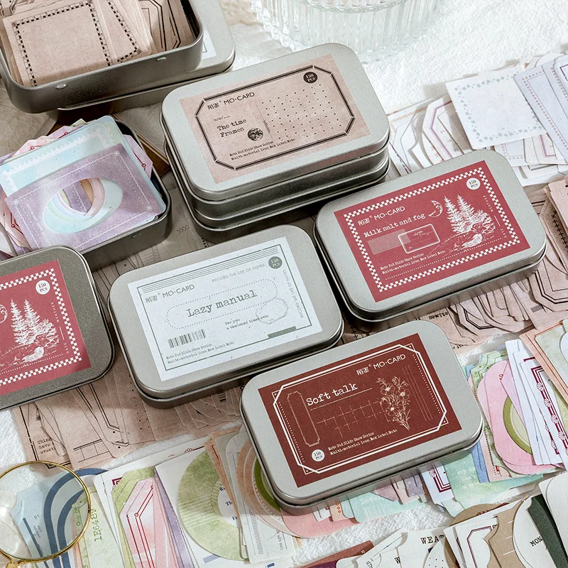 

150 Pcs Vintage Scrapbook Stickers With Tin Box Aesthetic Stickers For Journaling Junk Journal Supplies Album Planner Collage