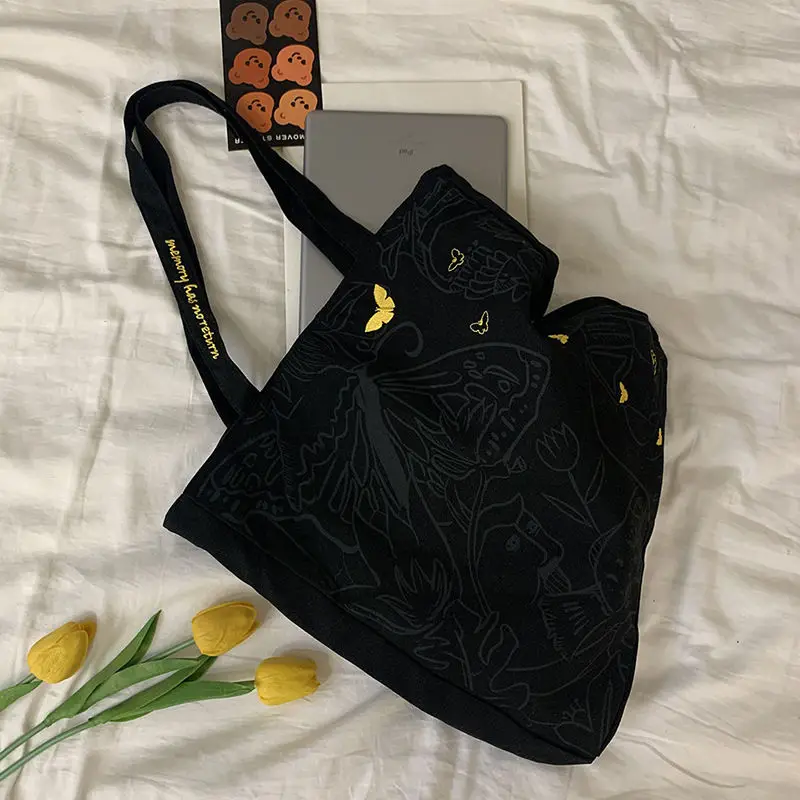 

Mbti Embroidered Butterfly Canvas Tote Ladies 2022 Summer Korean Style Fashion Versatile Shoulder Bags for Women Shopper Bag