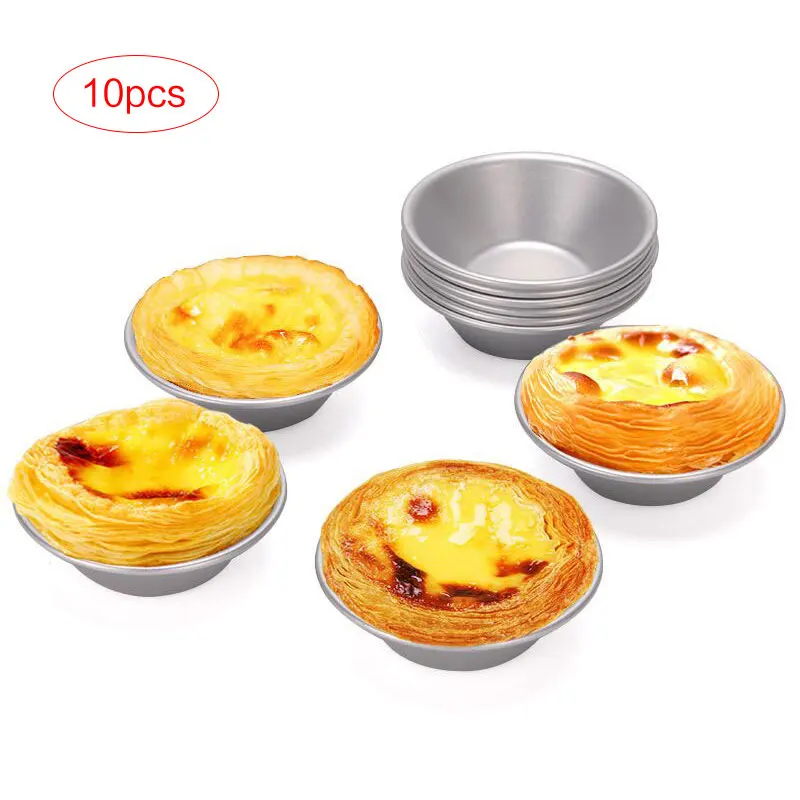 10 Pcs Oven Bake Round Custard Pasteis Cake Egg Tart Pasteis De Nata Oven Bake Round Custard Tin Cake Tool Egg Tart Mold
