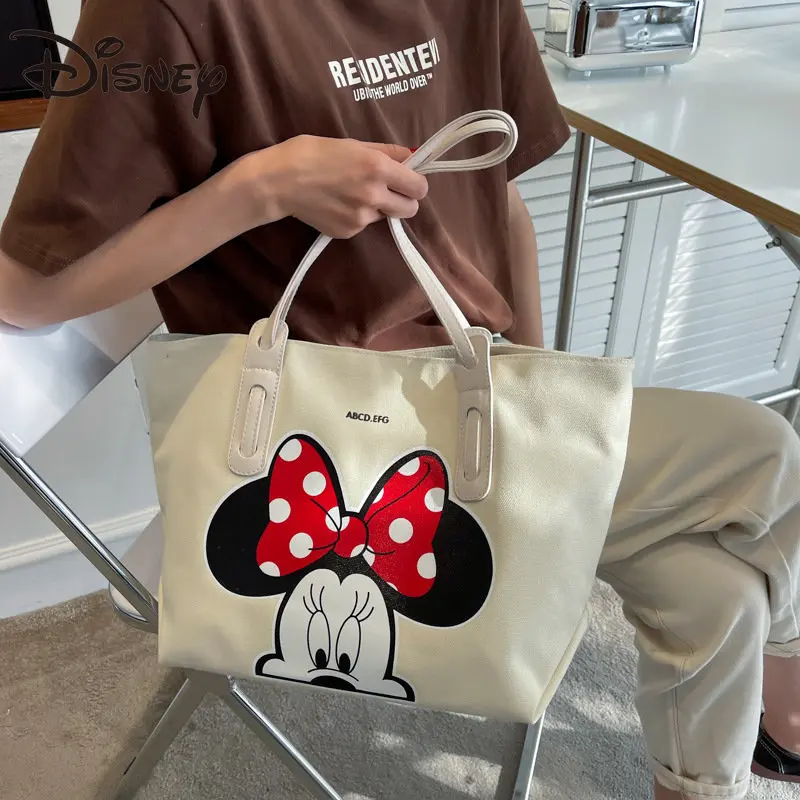 

Disney Canvas Bag Women's Large Capacity 2023 New Cartoon Cute Carry-on Shopping Bag Single Shoulder Bag Student Class Tote Bag