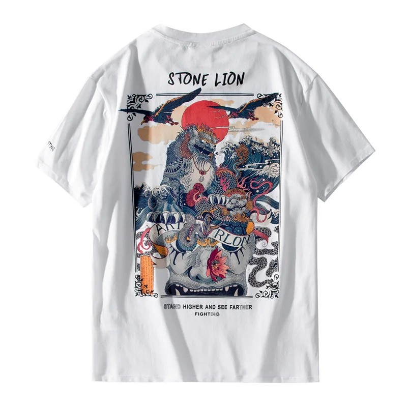 

Summer New Chinese Style Kirin Printed T-shirt Men's Fashion Loose Fashion Brand Half Sleeve Short Sleeve