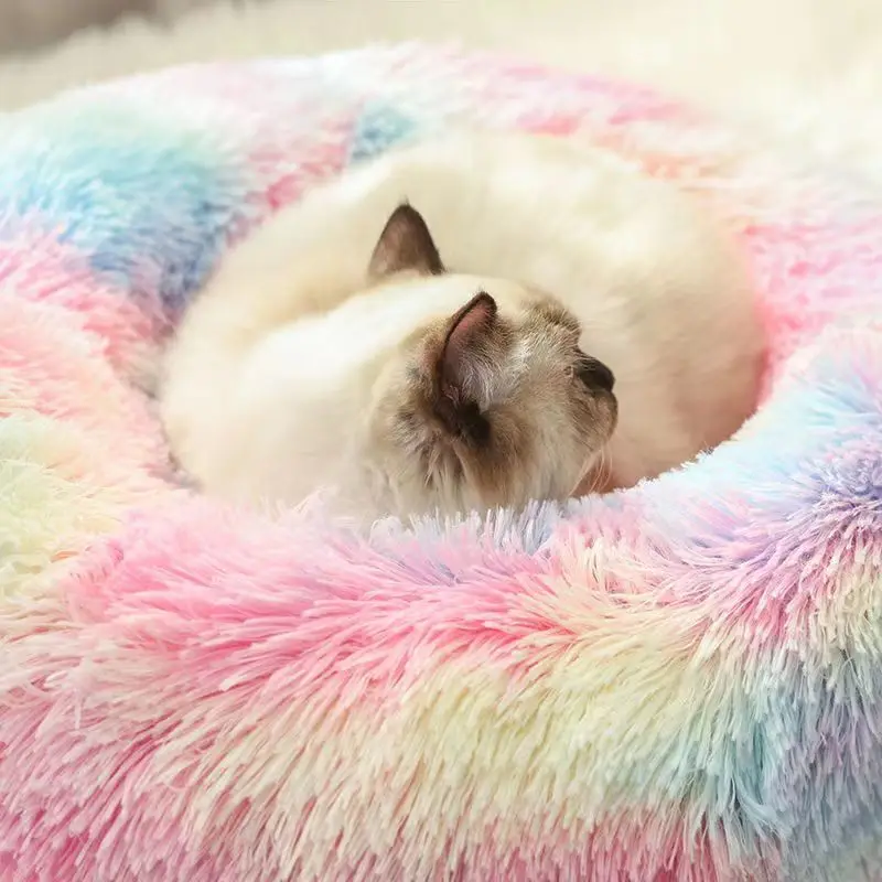 

110cm/120cm Donut Round Dog Met Soft Bed Dye Color Pet Calming Bed Plush Cat Mat Large Dog Bed Labradors House Cushion