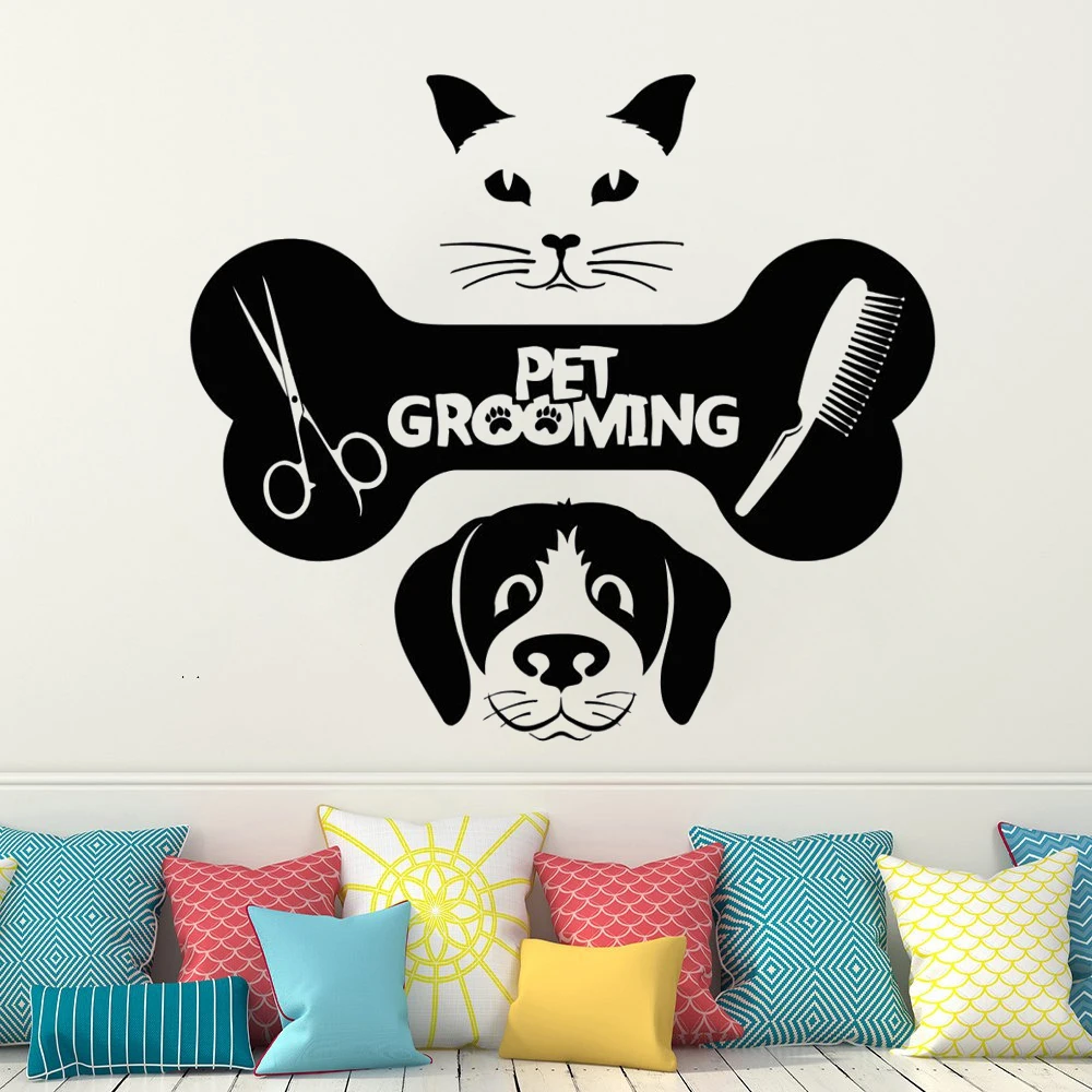 

Grooming Salon Wall Stickers Removable Vinyl Animals Decals Cat With Dog Pet Grooming Pets Shop Nursery Home Decor Mural DW14464