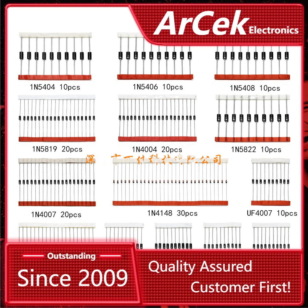 

Fast Switching Schottky Diode kit set 1N4148 1N4007 1N5819 1N5399 1N5408 1N5822 FR107 FR207,8values=100pcs,Electronic Components