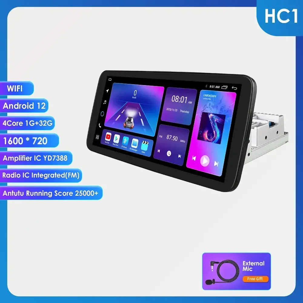 

Универсальный Автомобильный мультимедийный плеер, 1 din, Android, вращающийся, 10,33 дюймов, автомобильный сенсорный экран, видео, Carplay 7862, 1 din, головное устройство, Wi-Fi