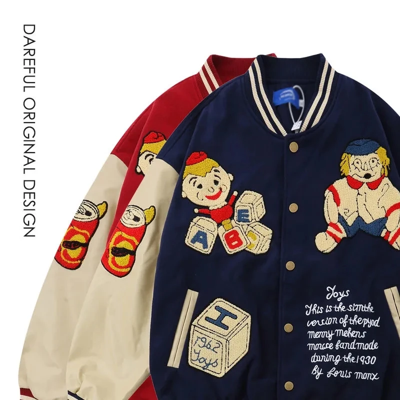 

Clown Embroidery Loose Jacket American Coat Harajuku High Street Vintage Cartoon HipHop Casual Streetwear Women Baseball Uniform