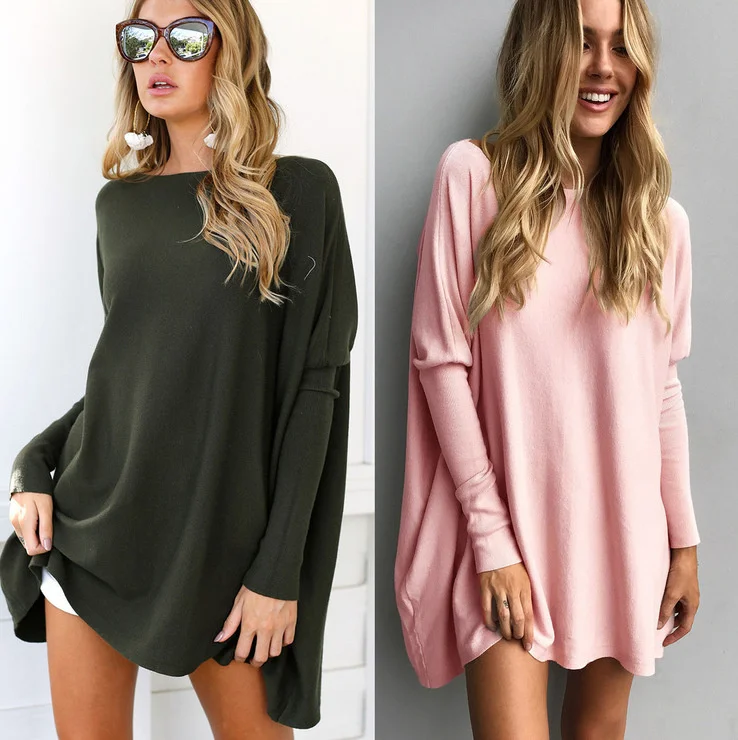 

Autumn Winter Pullover Tunic Women Fashion Solid Color Oversized Sweater Long Batwing Sleeve Shirts Casual Loose Blouses 2023