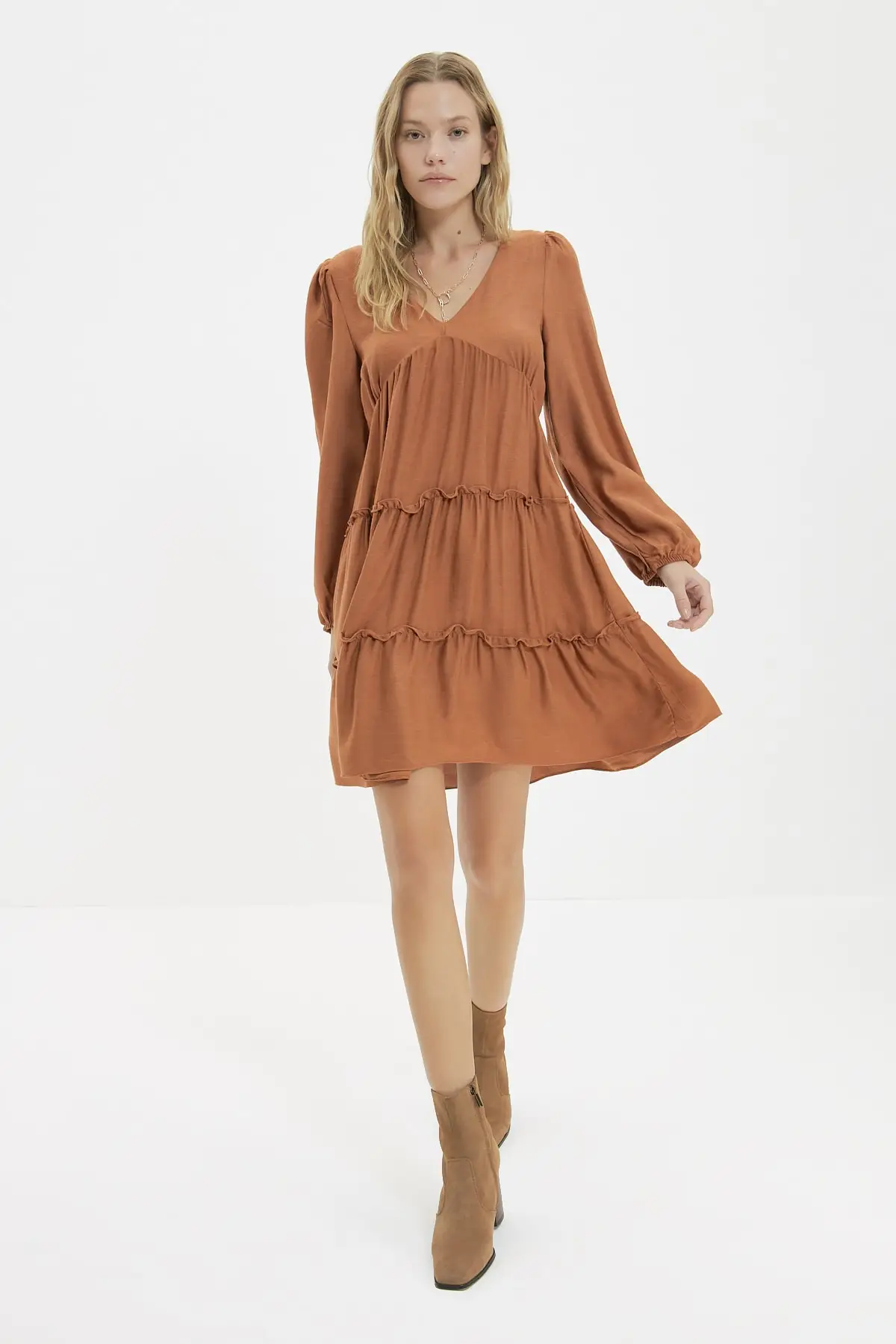 

Trendyol V Collar Flounces Dress TWOAW22EL1509