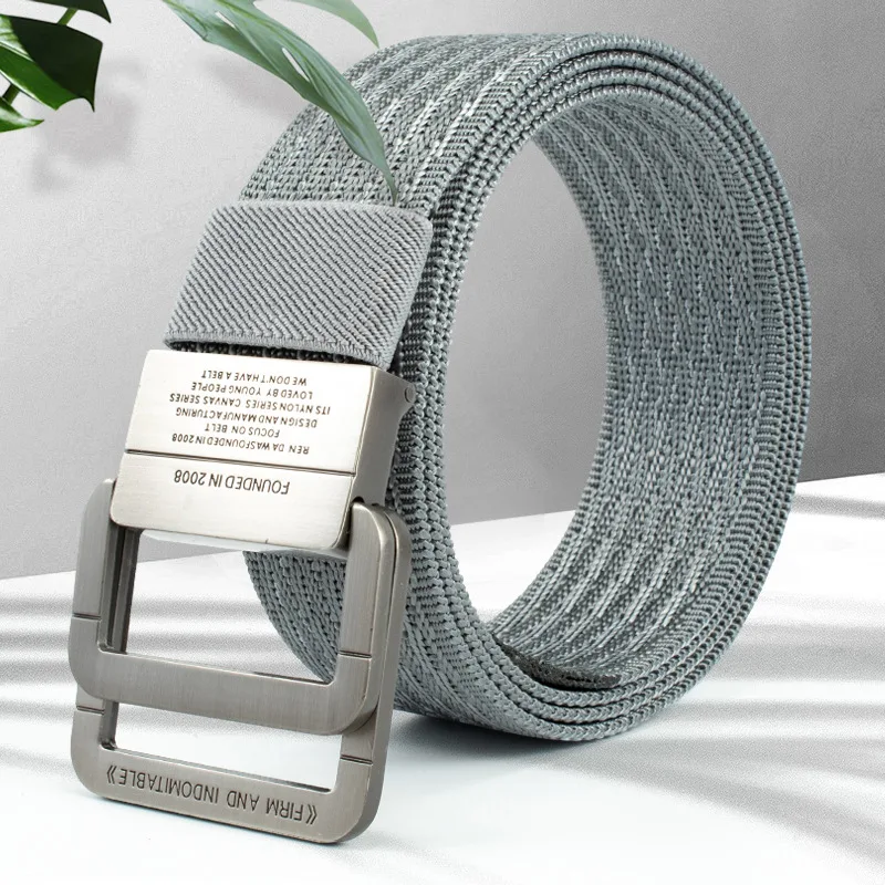 Solid Color Canvas Men's Belt Alloy Double-ring Buckle Nylon Outdoor Sports Quick-drying Tactical Belt Male Spot Wholesale