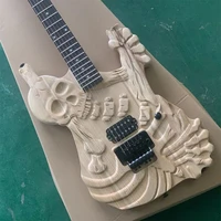 in stock electric guitar new arrival skull electric guitar nature color high quality musical instruments free shipping