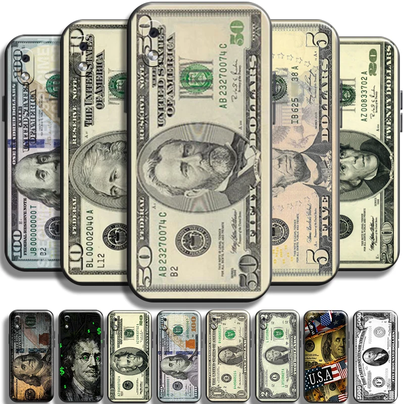 

Luxury Dollar USD Euro Cash For Samsung Galaxy A10 A10S Phone Case Black Shockproof Cover TPU Soft Funda Liquid Silicon Carcasa