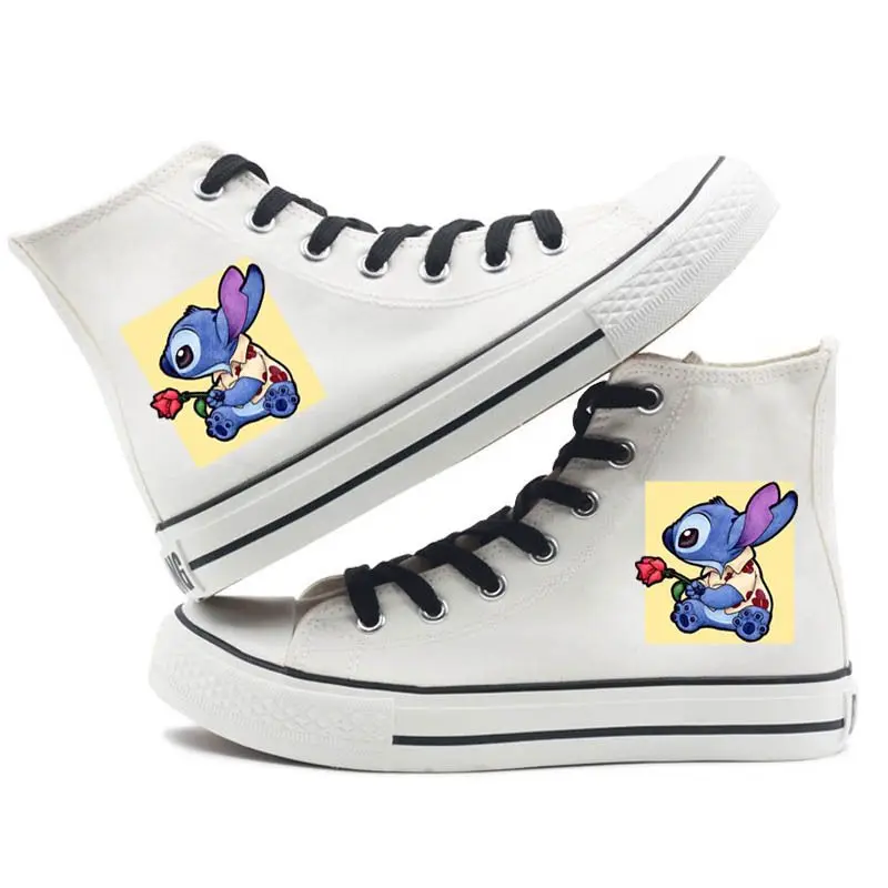 Disney big size white black Stitch Surrounding New Couple High-top Canvas Shoes Korean Breathable Men's And Women's Shoes