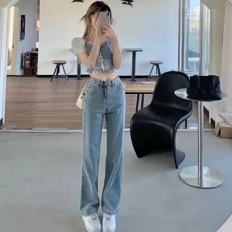 

Jean Baggy Jeans Y2k Women's Pants for Women Female Clothing High Waisted Jeans Wide Denim Pants Woman Pant Waist Stylish Leg