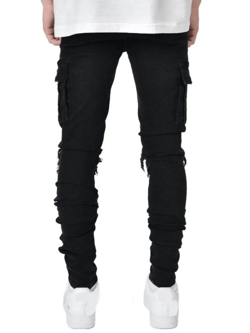 Men's Jeans European and American Style Summer Youth Fashion Slim Waist High Elastic Washed Straight Casual Trousers
