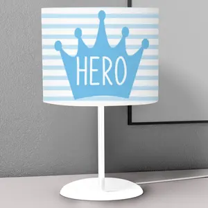 Cute Hero Blue Crown Children Bedroom Nightstand Night Desktop Lamp Decorative Lampshade Book Reading Light Lantern Bedside