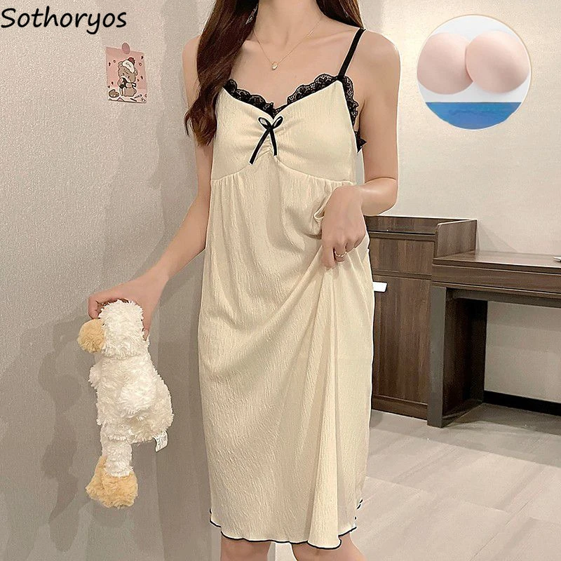 

Ночные рубашки без рукавов Женские однотонные кружевные очаровательные сексуальные базовые простые Популярные Стильные деликатные летние в Корейском стиле