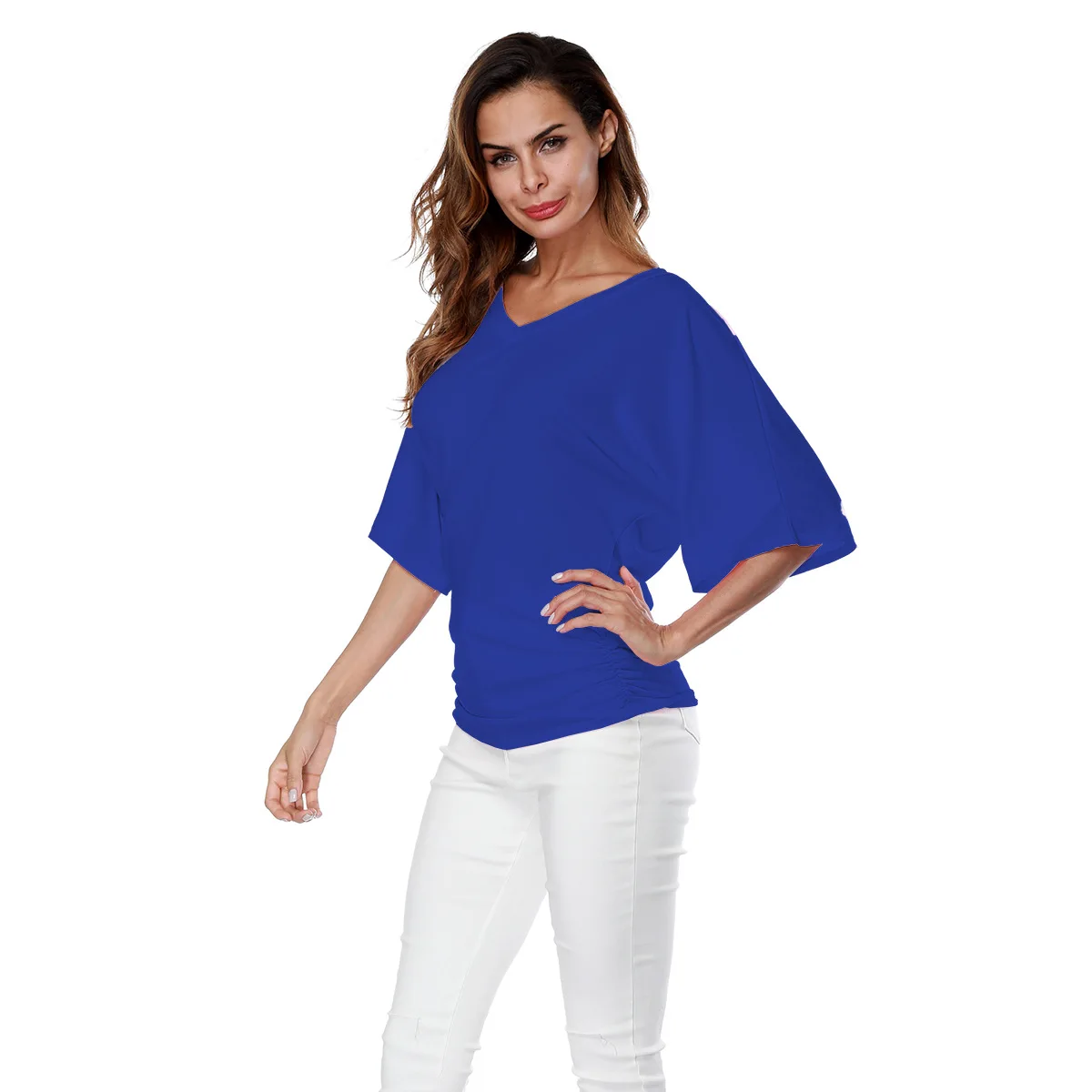 

Summer Women Loose Batwing Sleeve V Neck Short Sleeve T-shirt Girls Tshirts Ladies Tops Large Size 4xl 5xl Female Blue T Shirt