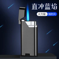 metal inflatable butane lighter press straight blue flame windproof lighter ultra thin creative personality lighter mens gift