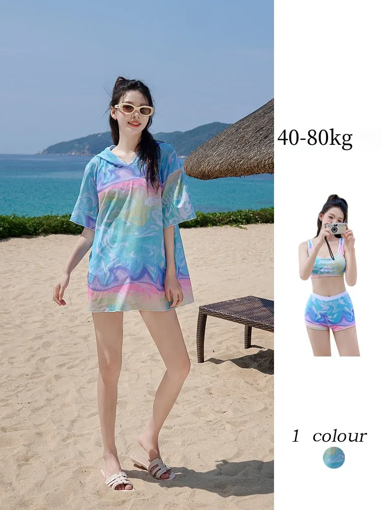 Новый женский купальник разделенный костюм-тройка накидка с капюшоном