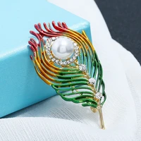 exquisite high end fashion korean version oil drop corsage pearl feather brooch all match personality ladies silk scarf buckle