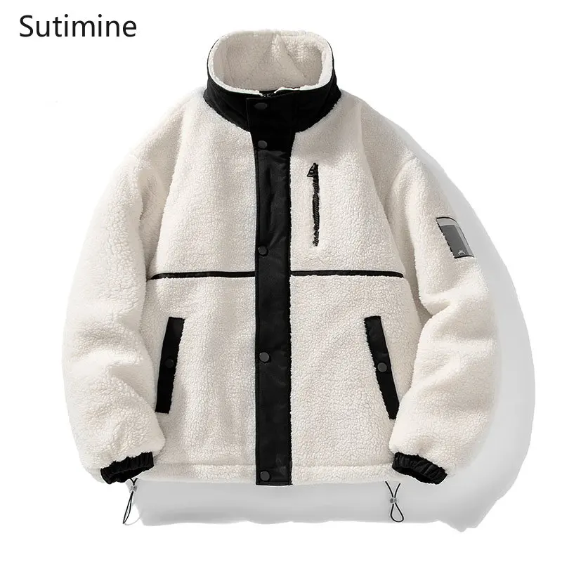 Coats Men Casual Button Lamb Cashmere Coat Men Cotton Padded Coat Thickened Vintage Coat Men Pockets Zipper Men Clothing