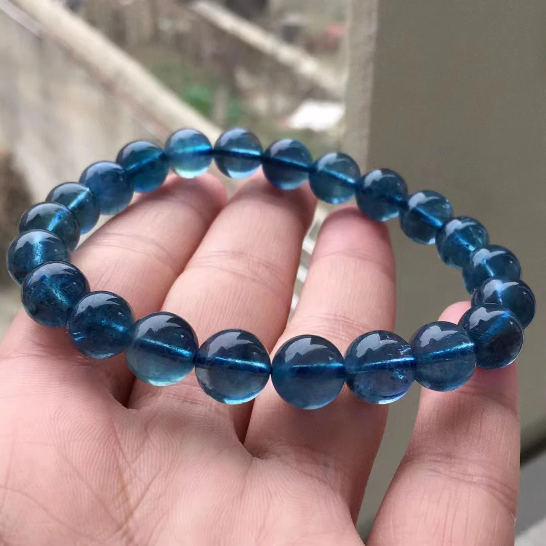 

Natural Deep Blue Aquamarine Clear Round Beads Bracelet Women Men Brazil 9.5mm Stretch Aquamarine Brazil Bracelet Jewelry AAAAA